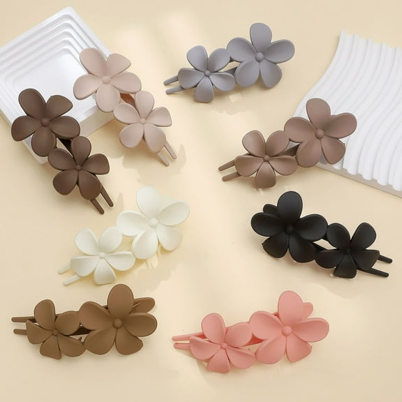 PPgejGEK 8 Pack Flat Hair Clips for Women Flower Claw Clips Non Decorative Matte Finish Flexible Hold for Thin Fine Hair All Styles