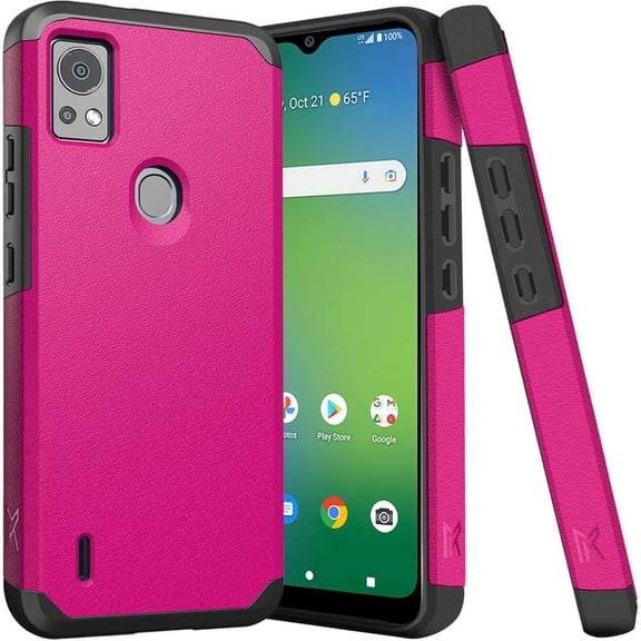 MK Dual Layer (Shockproof Protection Magnetic Mount Back) Protective Armor Cover Case for Cricket Icon 5 (with LED Keychain Light) - Hot Pink