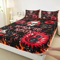 thumbnail image 3 of Homewish Musical Guitar 3pcs Twin Sheet Sets for Female Men Teens,Gothic Skull Twin Fitted Sheet,Hippie Music Theme Breathable Flat Sheet,Lightweight Room Decor, 3 of 7