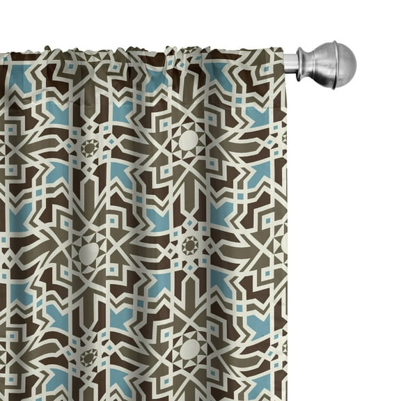 Ambesonne Brown and Blue Curtains, Eastern Star, Pair of 28"x63", Taupe Pale Blue Brown