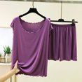 thumbnail image 2 of Kaemgyyd Womens Pajama Set Scalloped Hem Outfits Cap Sleeve Top with Elastic Waisted Shorts Pj Sleepwear Lounge Sets（Purple,XX-Large）, 2 of 5