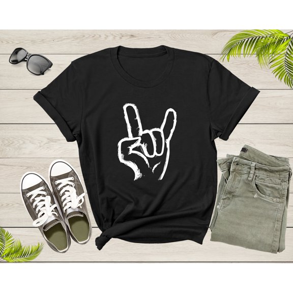 Rock On Hand Sign Symbol Gesture Rock Lover Salute Drawing T-Shirt Rocker Rock Lover Gift T Shirt for Men Women Kids Boys Girls Tshirt
