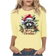 thumbnail image 3 of ClodeEU Women's Christmas Print Sweatshires,t Round Neck 3/4 Sleeve Blouse,Tunic Shirts Tops Yellow,Womens Plus S, 3 of 4