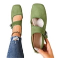 thumbnail image 4 of HTHLVMD Ballerines Mary Jane en Suède, Chaussures à Boucle en Strass, Chaussures Décontractées Confort pour Femmes, Ballerines Classiques pour Femmes à Bout Rond avec Bride à Boucle Sécurisée pour un Port Quotidien Confortable et Stylé, Vert 7, 4 of 6