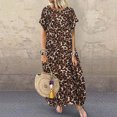 thumbnail image 1 of LOVZFMLL Robe Décontractée Mode Femme Imprimé Léopard Manches Courtes Col Rond Ample Marron P, 1 of 9