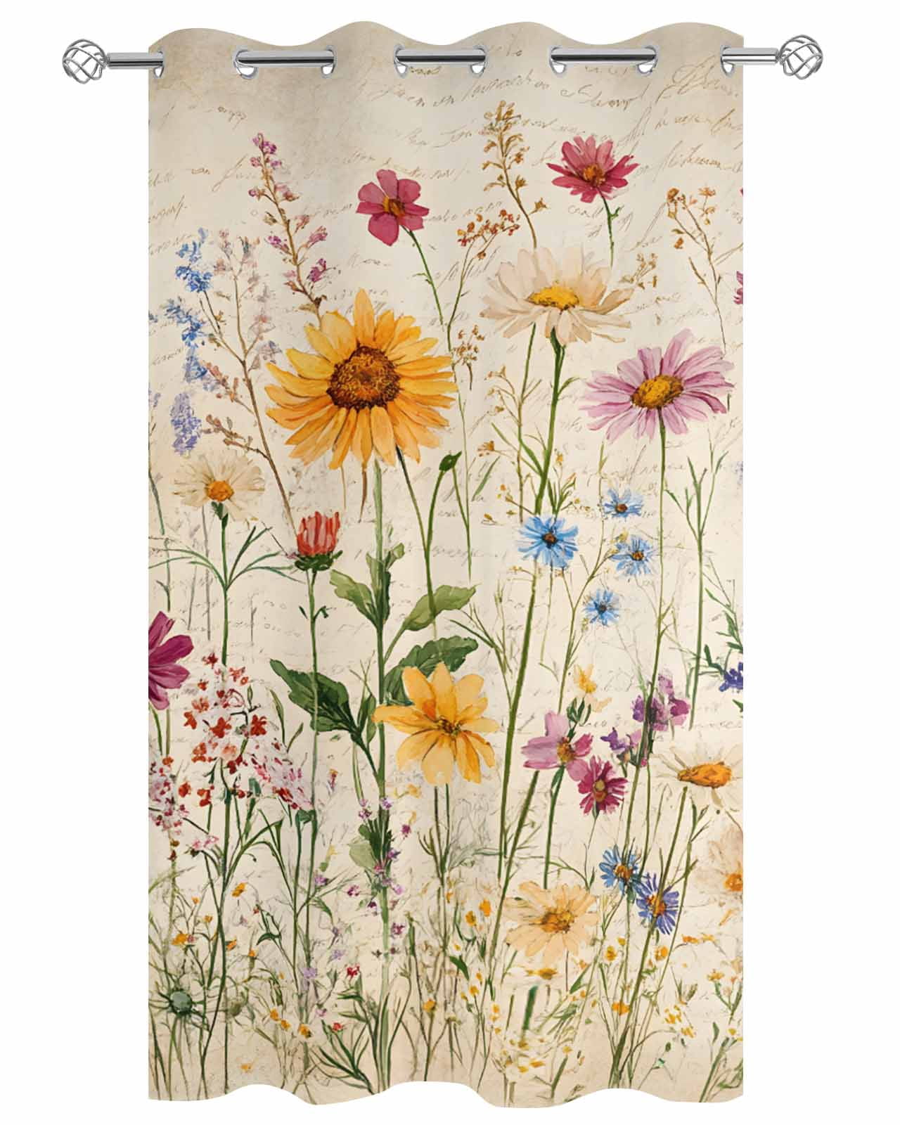 nqOlkjepod Outdoor Curtains for Patio Waterproof, Botanical Floral Outdoor Privacy Panels Grommet, Retro Purple Pink Yellow Wildflowers Blackout Outside Curtains for Porch/Cabana 54"x95", 1 Panel