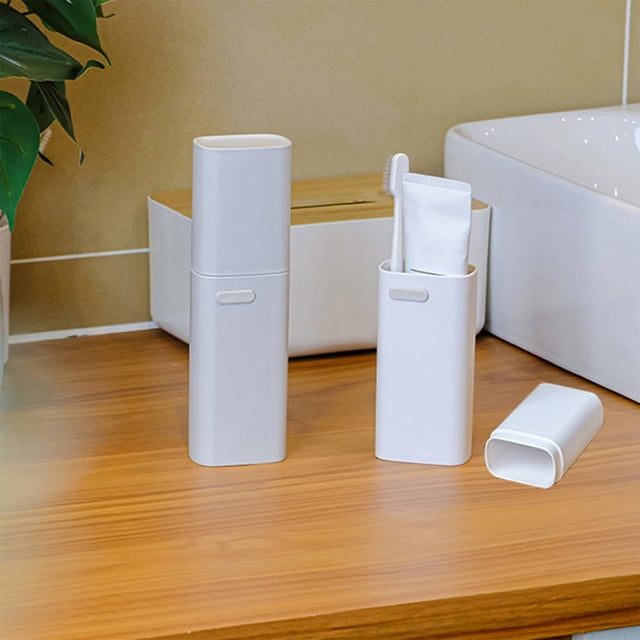 Estuche Compacto y Pequeño para Cepillo de Dientes de Viaje, Color Blanco, con Orificio de Ventilación | Vaso Portátil para Cepillo de Dientes con Tapa | Contenedor de Almacenamiento para Escuela, Ca