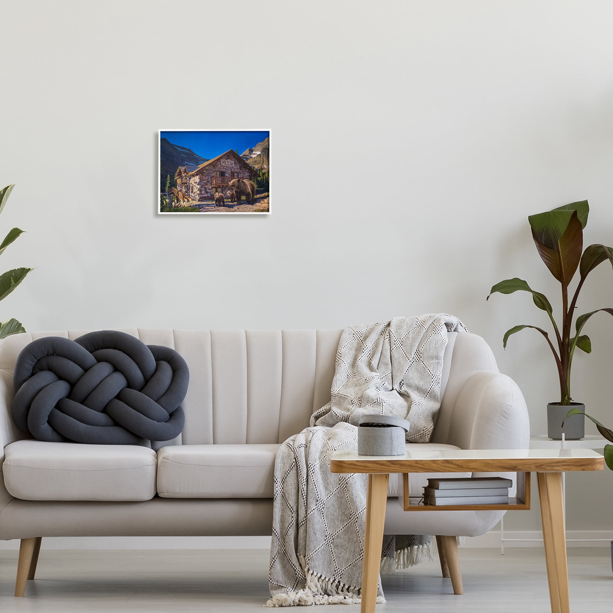 Stupell Industries Bears & Lodge Scenery Landscape Painting White Framed Art Print Wall Art, 14 x 11