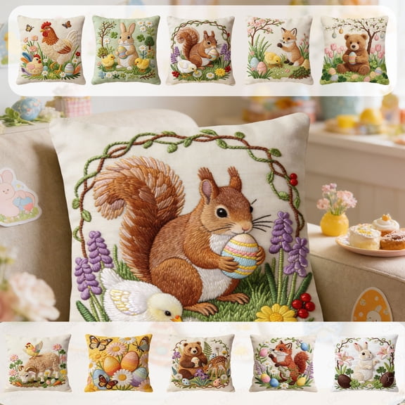 kladzum 18x18 Inch Easter Throw Pillow Covers - Embroidered Decorative Pillow Case for Sofa, Bedroom & Spring Decor