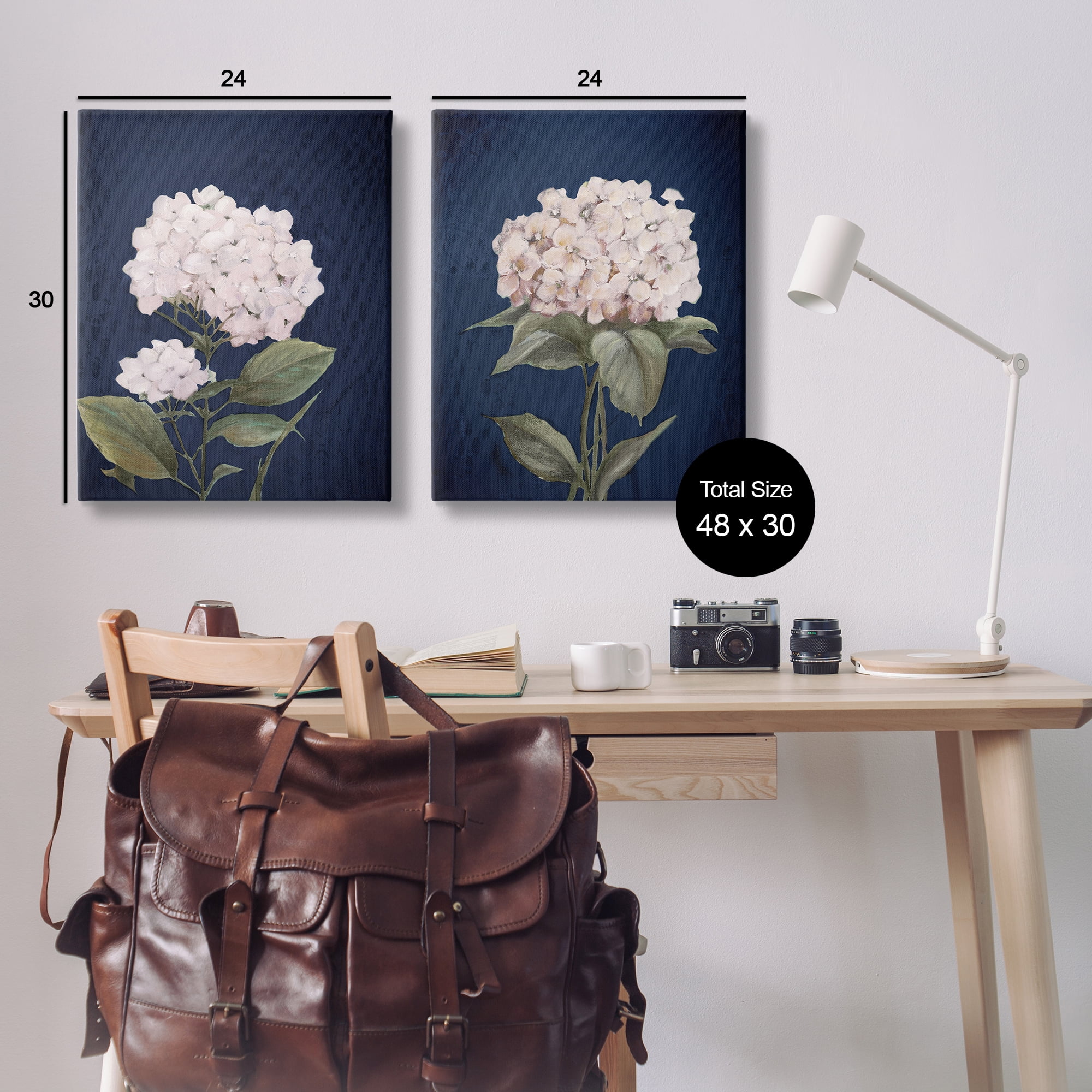 Stupell Industries Hydrangea Flower on Blue Plants & Flowers Painting Wrapped Canvas Art Print Wall Art, 24 x 30, Set of 2