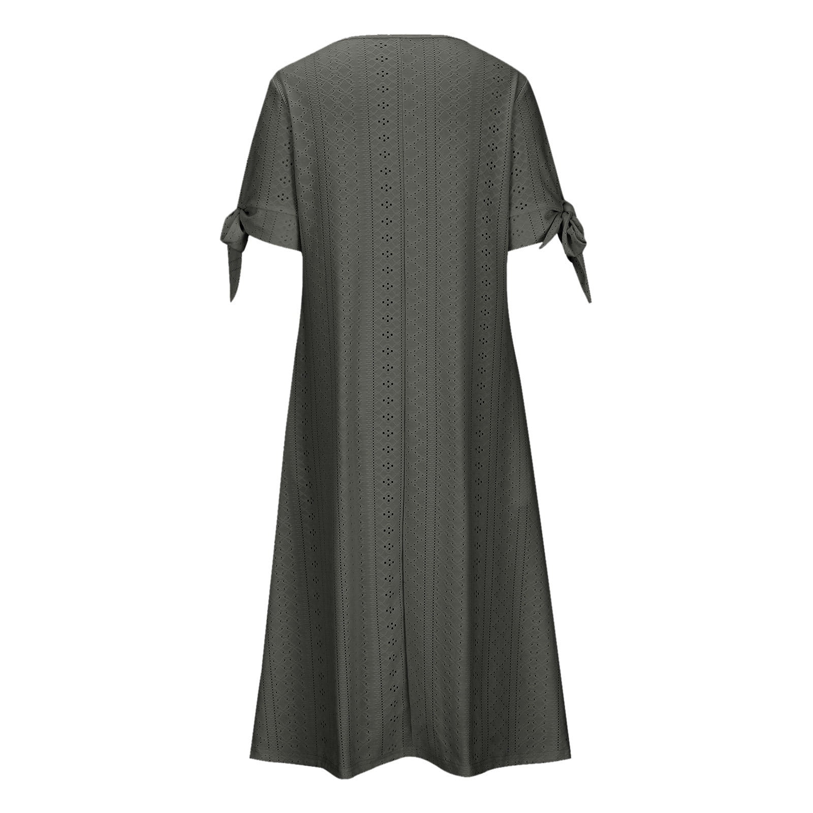 Awdenio Women's Wear to Work Dresses, Fashion Women Summer Casual V-Neck Short Sleeve Button Long Dress,Size L