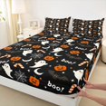 thumbnail image 4 of Feelyou Happy Halloween Queen Sheets, Cartoon Pumpkin Ghost Queen Sheet Sets, Black Orange, 4 Pieces, 1 Flat Sheet, 1 Fitted Sheet and 2 Pillowcases, 4 of 5
