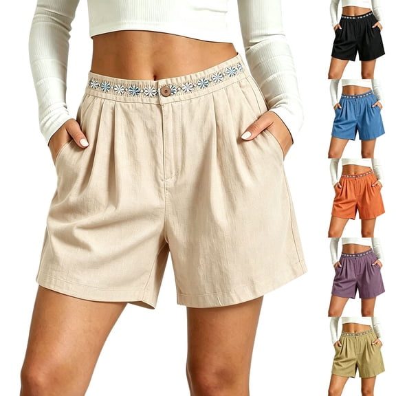 Only Moment Shorts for Women Trendy Polyester,Spandex Soft High Waist Shorts for Home,Summer with Pockets, Travel and Beach Vacation Swim Shorts Purple,M