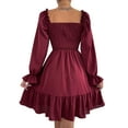 thumbnail image 4 of Qiylii Women’s Mini A-Line Dress, Long Sleeve Square Neck High Waist Smocked Dress, 4 of 5