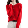 thumbnail image 4 of Resicozy Womens Cropped Cardigan Sweaters Lightweight Crew Neck Button Down Cardigans Open Front Long Sleeve Sweater Red L, 4 of 6