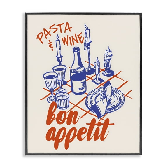 Stupell Industries Eclectic Pasta & Wine Bon Appetit Black Framed Giclee Art, 11 x 14, by The Prints Vibe