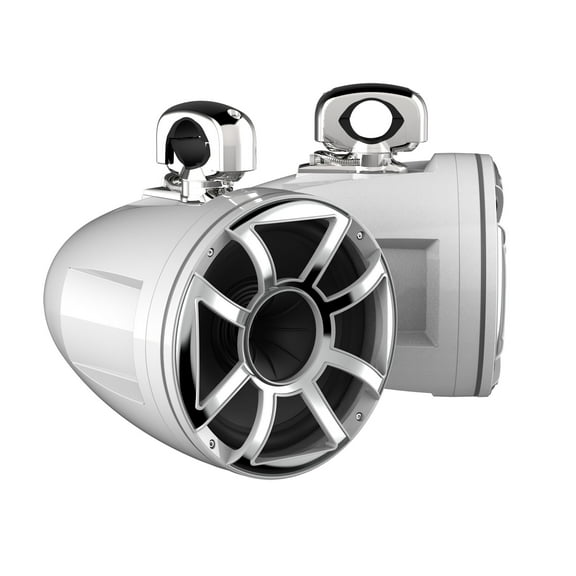 Wet Sounds REV 10 HD 10" Horn Loaded Compression Driver Tower Speakers with XS Grills & Stainless Swivel Clamps, 300 Watts RMS, White, Pair