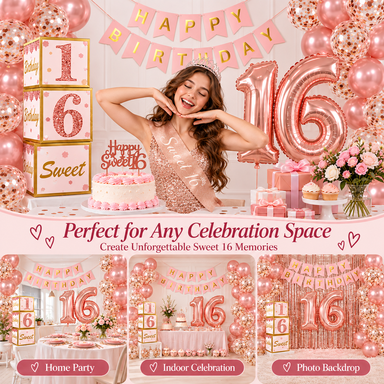 Happy Greetings Sweet 16 Rose Gold Party Kit 44-Pc photo 5