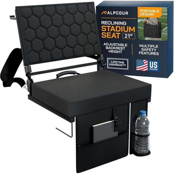 Folding Reclining Stadium Seat with Back Support Portable Bleacher Chair for Sports Camping Beach Outdoor Events