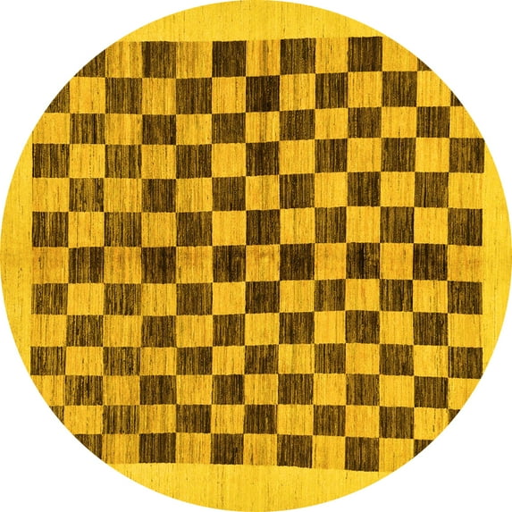 Ahgly Company Indoor Round Checkered Yellow Modern Area Rugs, 3' Round