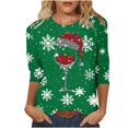 thumbnail image 1 of Puntoco Camiseta con cuello redondo y manga 3/4 con estampado navideño para mujer, camiseta de cuello redondo, camiseta de manga larga con cuello redondo, 1 of 4