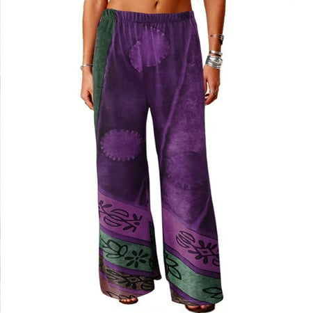 

OKBOP Pajama Pants Fashion Casuall Women s Without Pocket Ethnic Retro Printed Loose Wide Leg Trousers Pants Summer Clearance 10