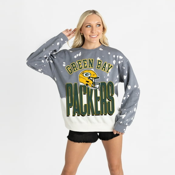 Women's Gameday Couture  Gray Green Bay Packers Arch Rivals Faded Wash Sweatshirt