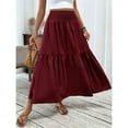 thumbnail image 5 of Women’s High Waist Maxi Skirt with Smocked Elastic Waistband and Tiered A Line Silhouette Casual Long Skirt with Pockets Wine M, 5 of 7
