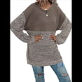 thumbnail image 2 of Suéter Holgado de Cuello Redondo para Mujer, de Otoño e Invierno, de Punto con Contraste de Colores. Caqui L, 2 of 7