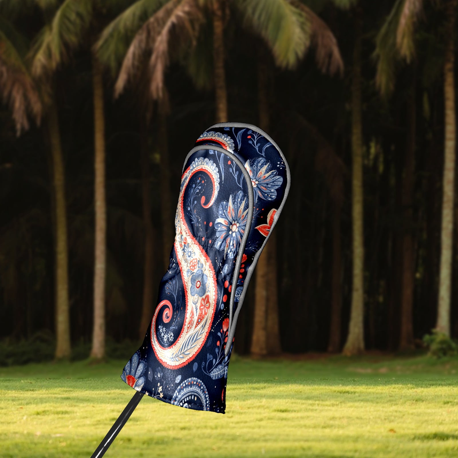 Golf Club Covers PU Leather Waterproof Head Covers for Fairway Woods Hybrids Paisley Pattern