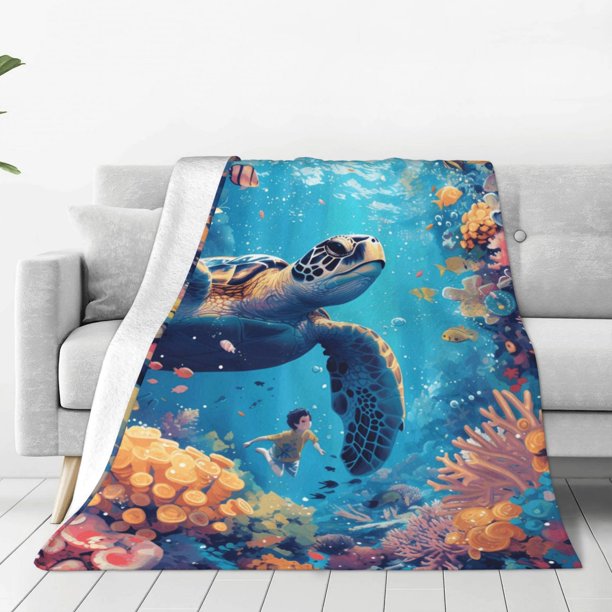 Balery Colorful Underwater Plant Turtle Manta de Felpa Suave y Acogedora – Cobija de Franela Aterciopelada para Cama, Lavable y Cálida para Sofá, Mascotas, Transpirable-50"x40"
