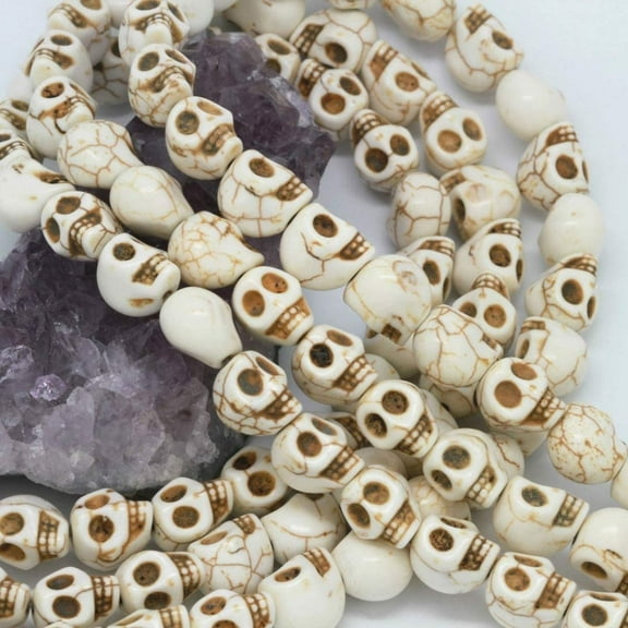 ERDOUY Beautiful Bead 16 Inch Strand Loose Beads Carved Skulls Spacer 10X12mm White for Jewelry Making