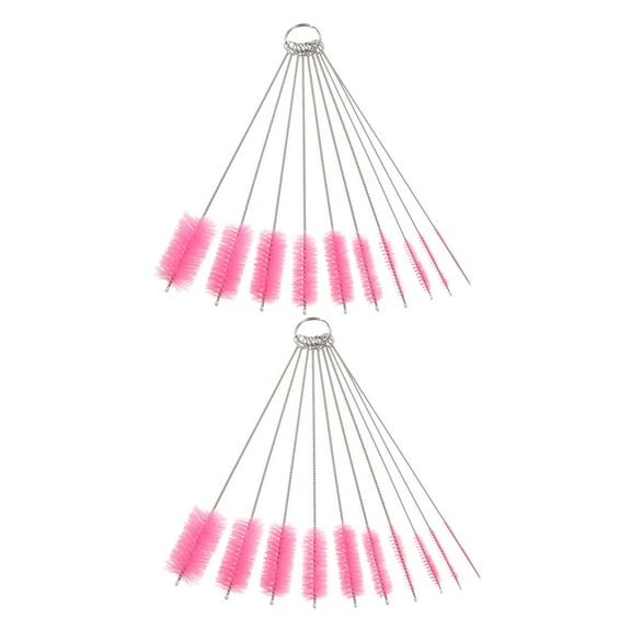 Uxcell 2 Set of Straw Cleaner Brush, 8.3" Nylon Tube Pipe Cleaners Set, 20 Pack Stainless Steel Long Straw Brush, Pink
