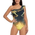 thumbnail image 2 of Picia Firefly Forest Fox Pattern Women's One Piece Swimsuits,One Shoulder Swimwear Asymmetric ,Ruffle Monokinis Bathing Suits,High Waisted Flattering Bathing Suits-Small, 2 of 8