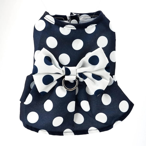 arnés del perro vestido retro arco vestidos para perros pequeños gatos moda lunares cachorro falda plisada suave ligero perrito Button Up chihuahua ropa de disfraces D Ring Bl