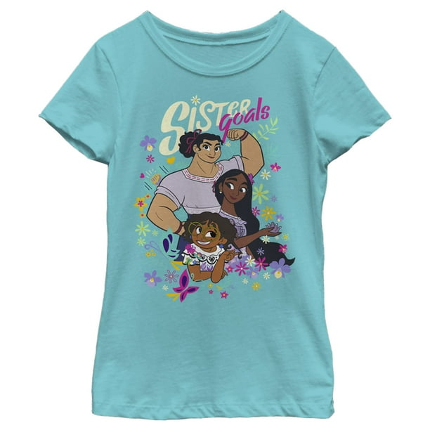 Camiseta Disney Sister Goals para niñas, azul tahití, talla XS