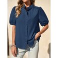 thumbnail image 4 of Womens Puff Sleeve Button Down Shirts Cotton Pleated Loose Fit Tops Summer Dressy Casual Blouses, 4 of 7