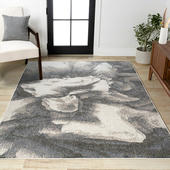 JONATHAN Y CONTEMPORARY POP 3 x 5 Area Rug, Petalo Abstract Two-Tone - Gray/Cream, CTP200C-3