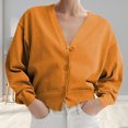 thumbnail image 2 of UYISJ Women's Cropped Cardigan V Neck Button Down Knitted Sweater Long Lantern Sleeve Coats Casual Solid Color Outerwear Yellow S, 2 of 6