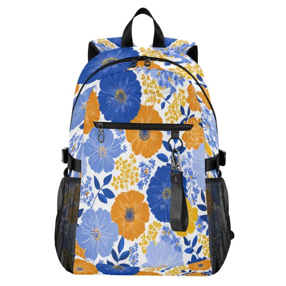 Full‑Print Casual Laptop Backpack, 20L Water‑Resistant Twill Tote Daypack with 14 Inch Computer Compartment for School Business Travel Cheerful Flower Pattern Design