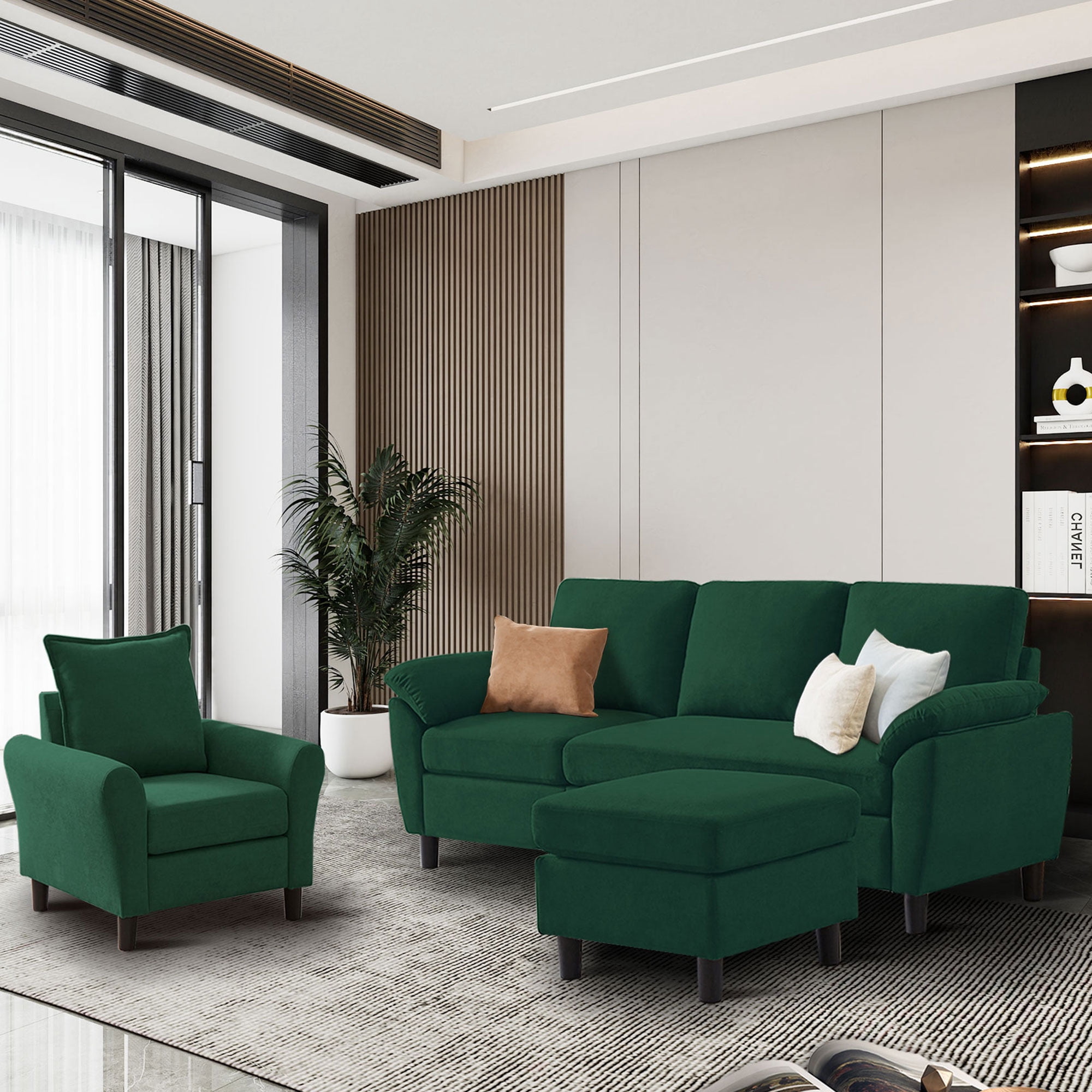Pingliang Home Sofa Set of 79.5" Convertible Sectional Sofa & Accent Chair, L-shaped 3 Seat Couch with Reversible Ottoman, Modern Linen Sofa Couch for Living Room,Office,Apartment