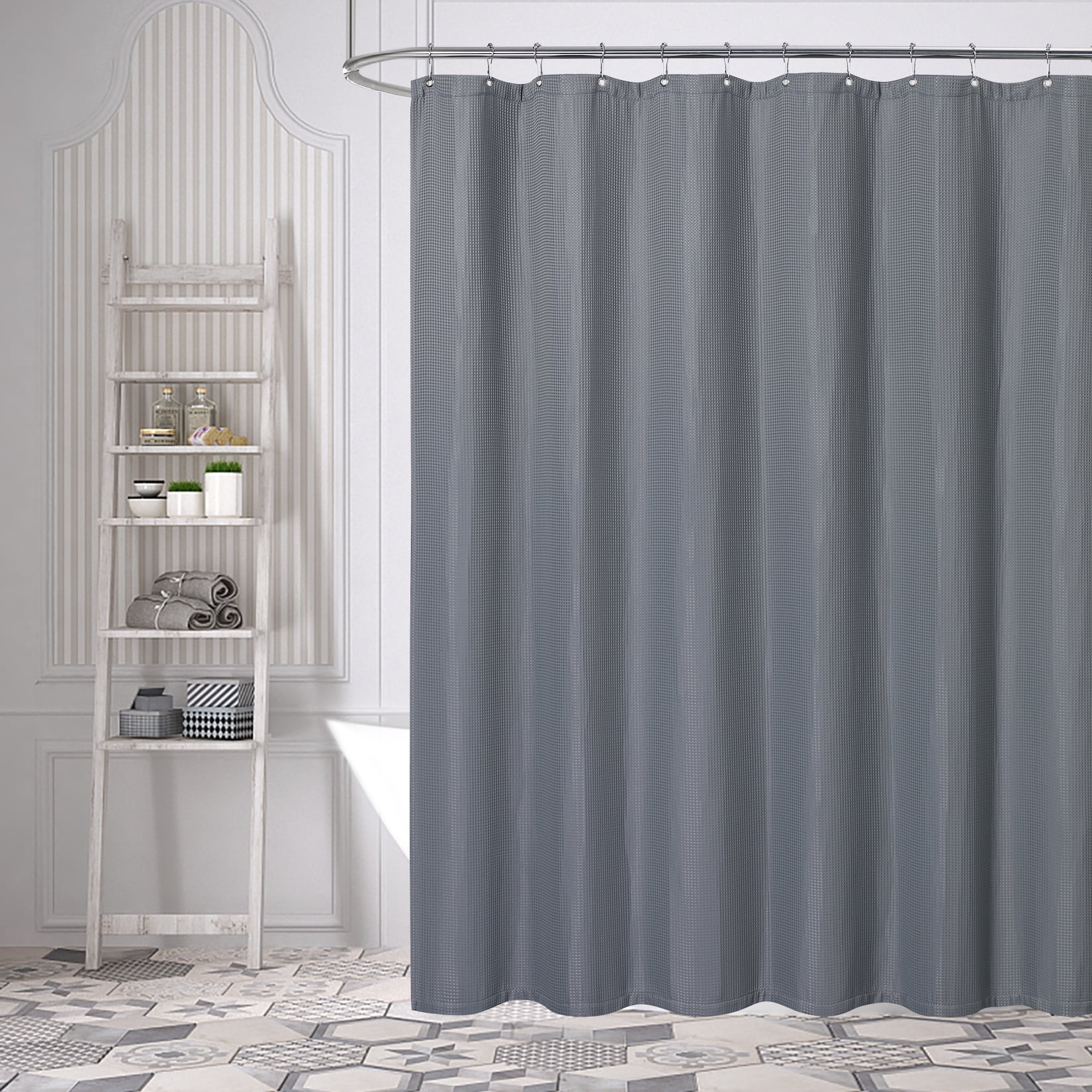 Haperlare Waffle Shower Curtain Fabric Bathroom Curtains Shower Waffle Weave Textured Thicken Fabric Shower Curtains Mordern Curtain with Gromment Top Design, Gray, 72' x 72'