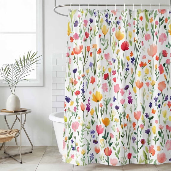 Colorful Spring Floral Waterproof Fabric Shower Curtain,Farmhouse Botanical Summer Waterproof Fabric Shower Curtain for Bathroom Curtains Bathtubs Hotel Shower Curtains with 12 Hooks Stall 54x78in