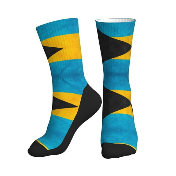 Mens Womens Retro Bahamian Flag Hiker Cushion Crew Socks