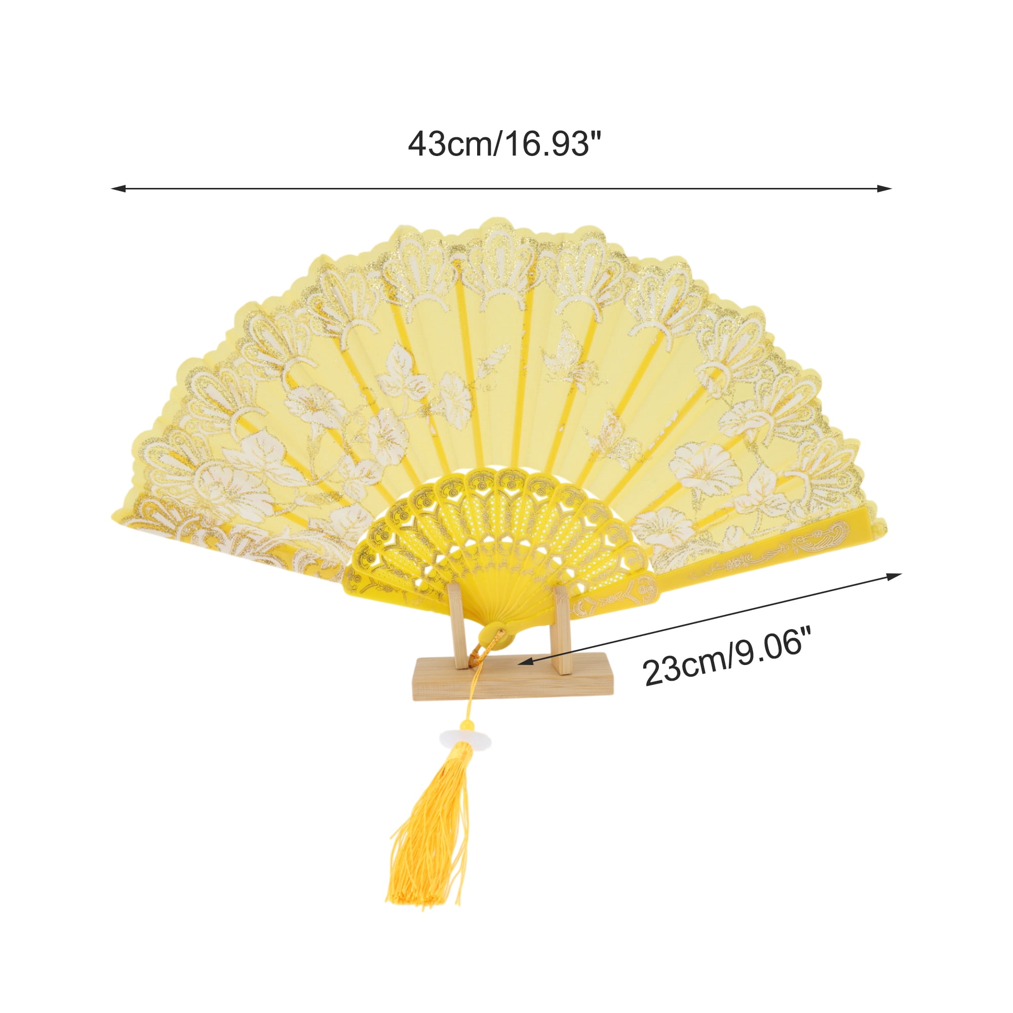 Unique Bargains Tassel Folding Fan 1 Pc for Weddings Parties Yellow