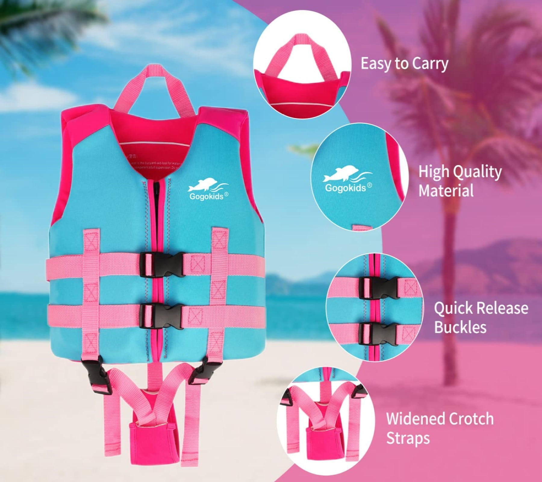 Gogokids Kids Swim Vest Life jackets for Toddler,Buoyancy Float Swim Learning Training Swimwear Vest Suitable for Boys and Girls 33-77 lbs/1-9 Years