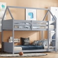 thumbnail image 2 of Lisonu Twin Over Twin House Bunk Bed, Grey Solid Rubberwood Floor Bunk Bed Frame with Roof, Ladder, and Safety Guardrails, Space-Saving Bedroom Furniture, 2 of 25