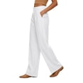 thumbnail image 5 of VEKDONE Women's Formal Dress Pants Solid Color Bissiness Straight Trousers Summer Casual Elastic Waist Suit Pants Button Zipper Office Work Long Pants with Pockets White XL, 5 of 5