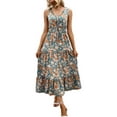 thumbnail image 2 of Women'S Summer Maxi Dress Floral Tie Front Casual Boho Beach Flowy Sundress Haze Blue XL, 2 of 6