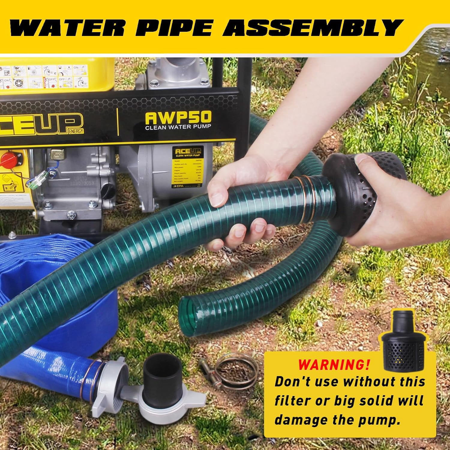 Aceup Energy Portable Irrigation Pump, 7 HP, Gas, 158 GPM Water Transfer Pump